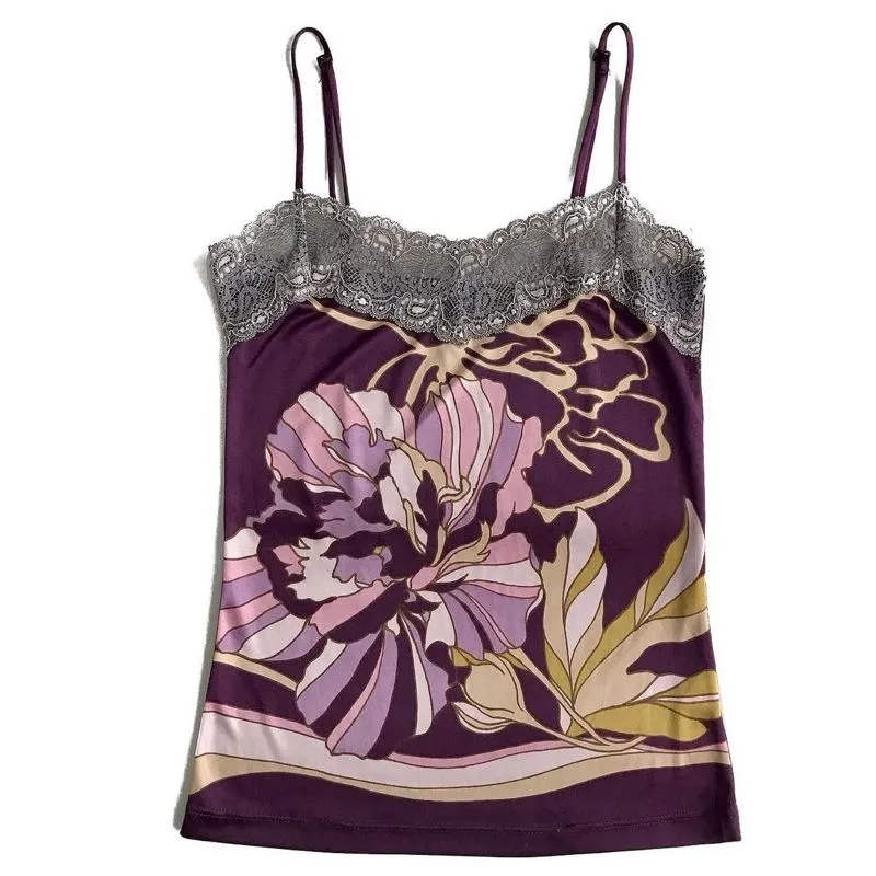 Y2K Mango Purple Flower Lace Tank photo 1