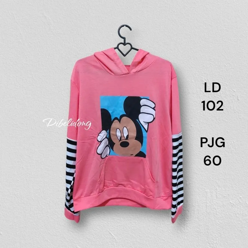 Baju panjang hoodie pink salur photo 1