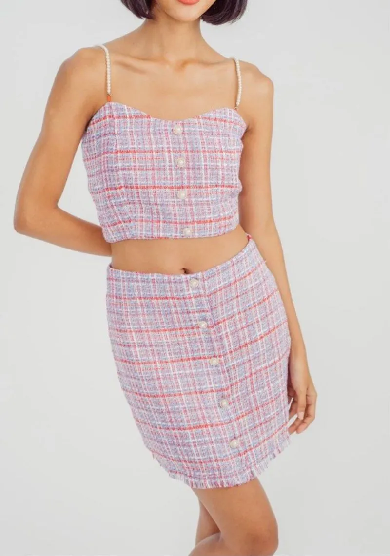 ZARA TWEED PEARL CROP TOP Preloved