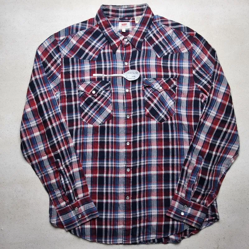 LEVIS merah biru western shirt flannel size L photo 1
