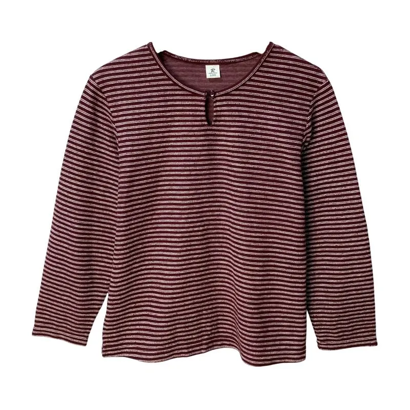 Maroon Stripes Blouse | Long Sleeve Top photo 1