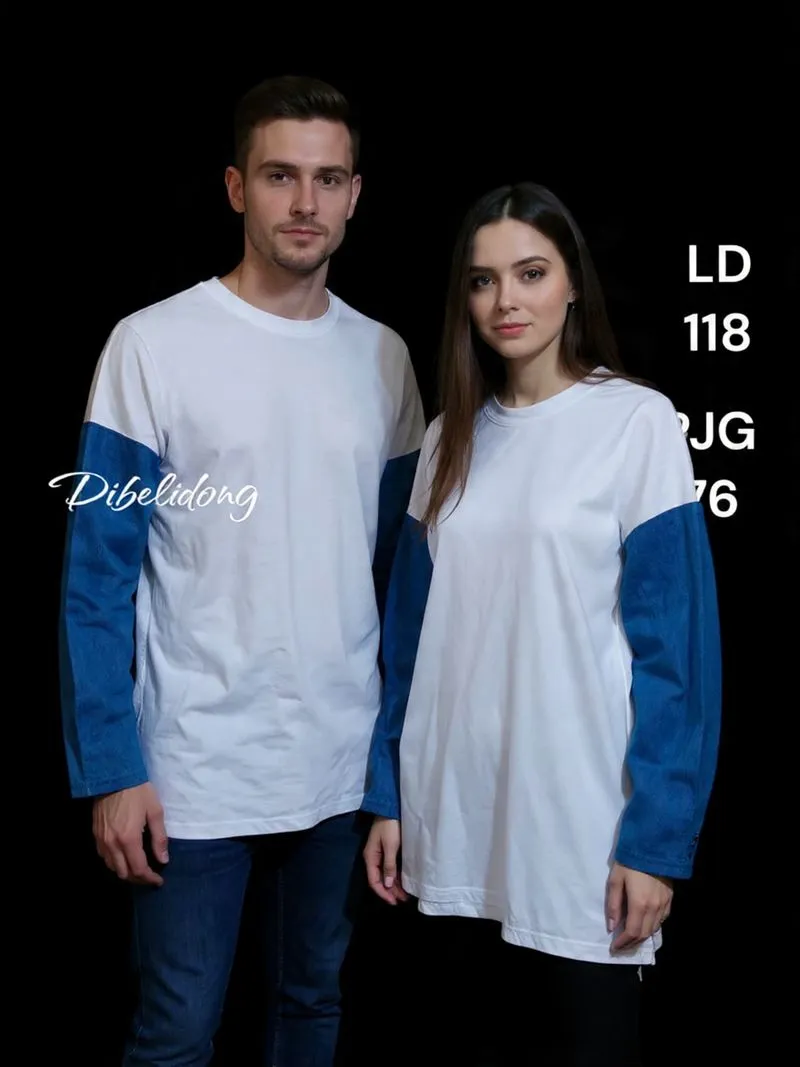 Kaos panjang katun dua warna photo 1
