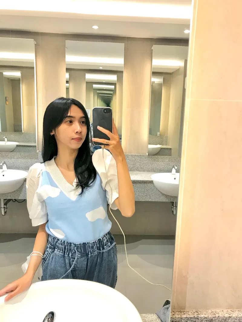 Casual T-shirt Wanita white blue photo 1