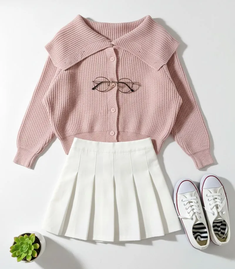 Sweater Knit Sailor Pink Oversize Wanita photo 1