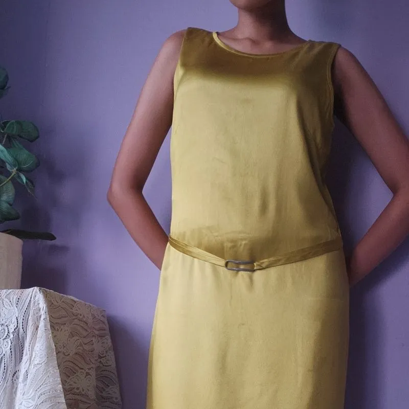 silk yellow mustard maxi dres photo 1
