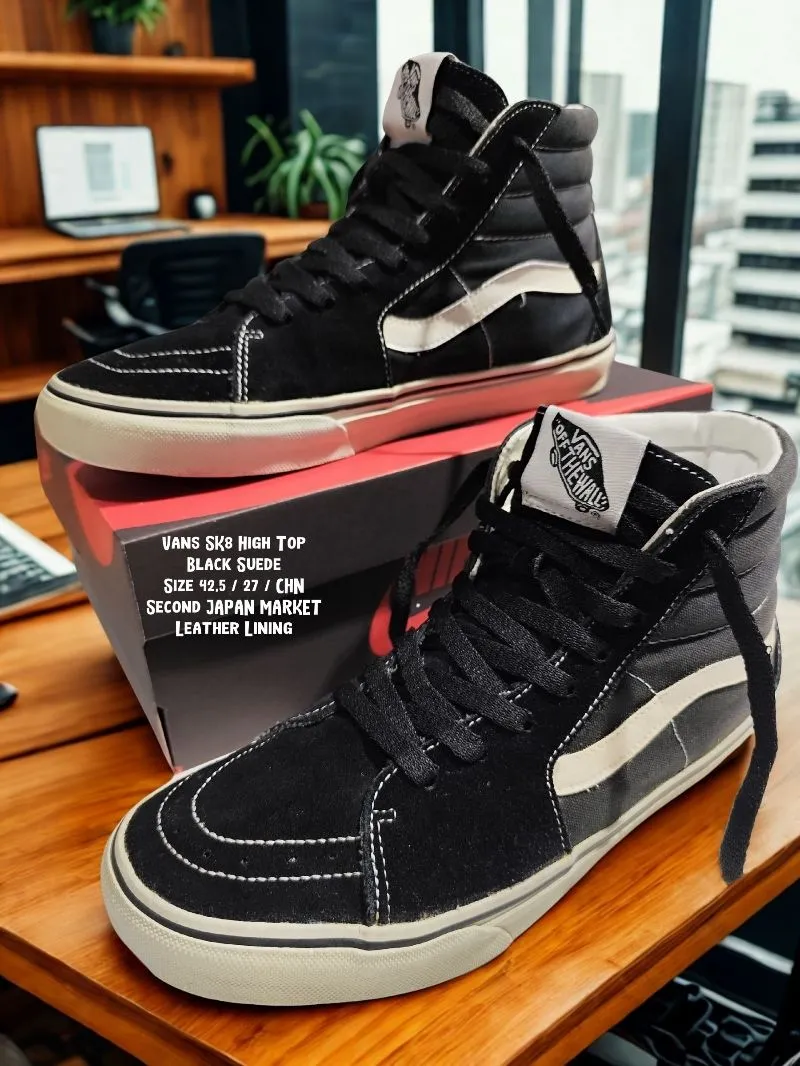 Vans SK8 High Top Black Suede Preloved