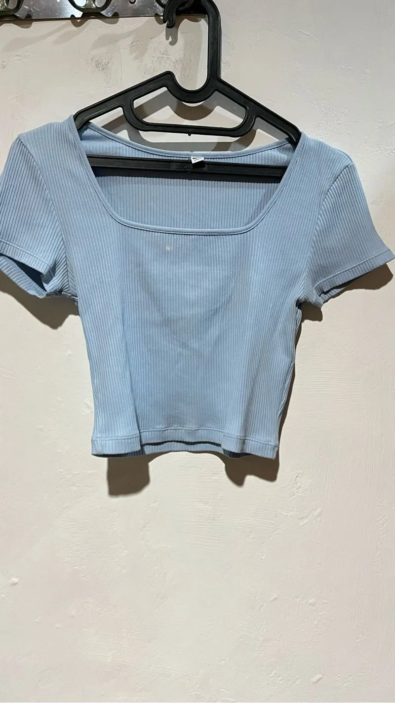ribbed square neck crop top photo 1