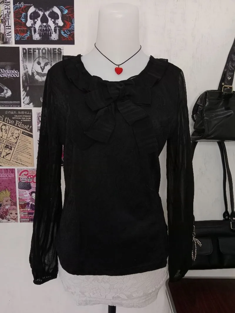 black sheer bow blouse  photo 1