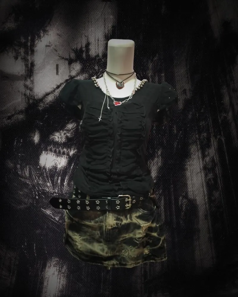Blouse Black Ruffle Grunge Y2K photo 1