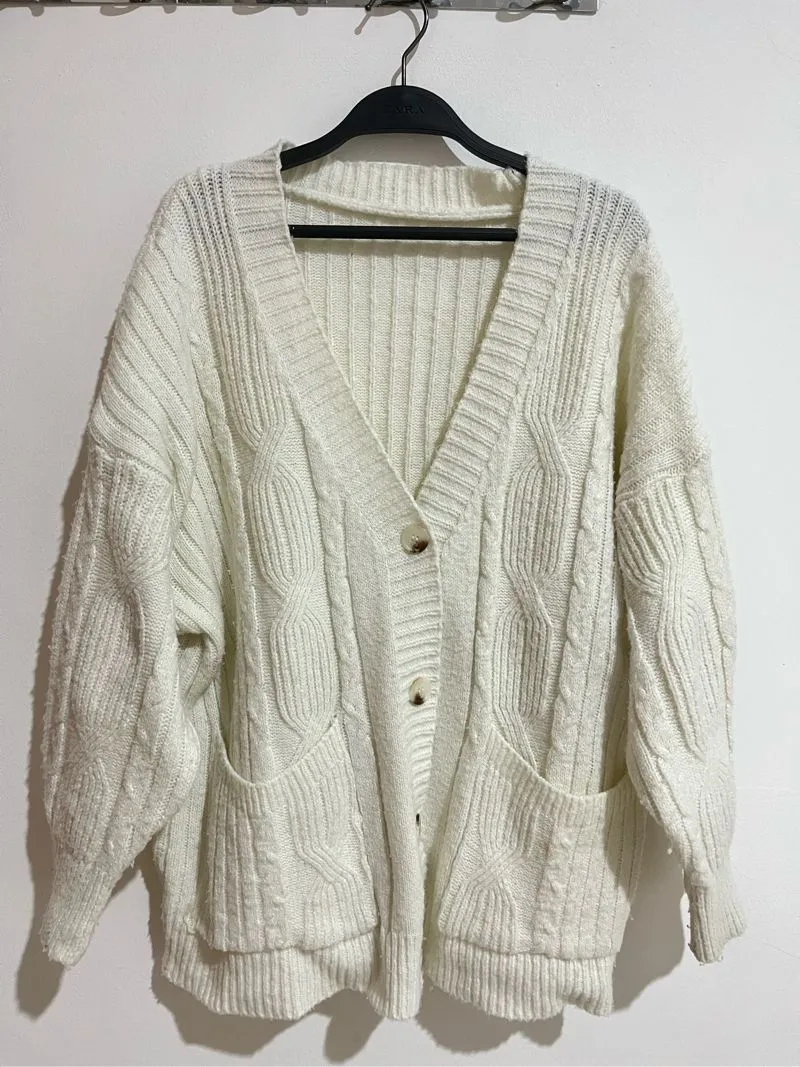 Cable knit oversized cardigan off white photo 1