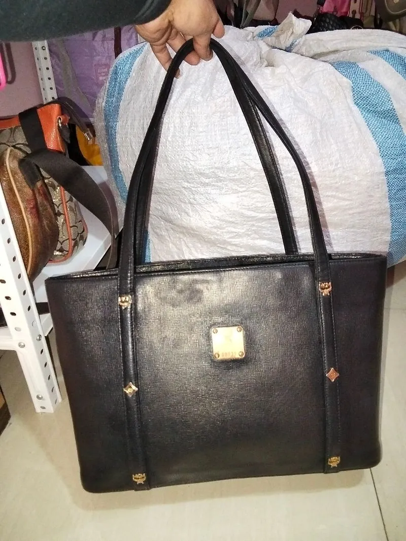 MCM Vintage Leather Signature Gold Studs Tote BAG IN BLACK photo 1