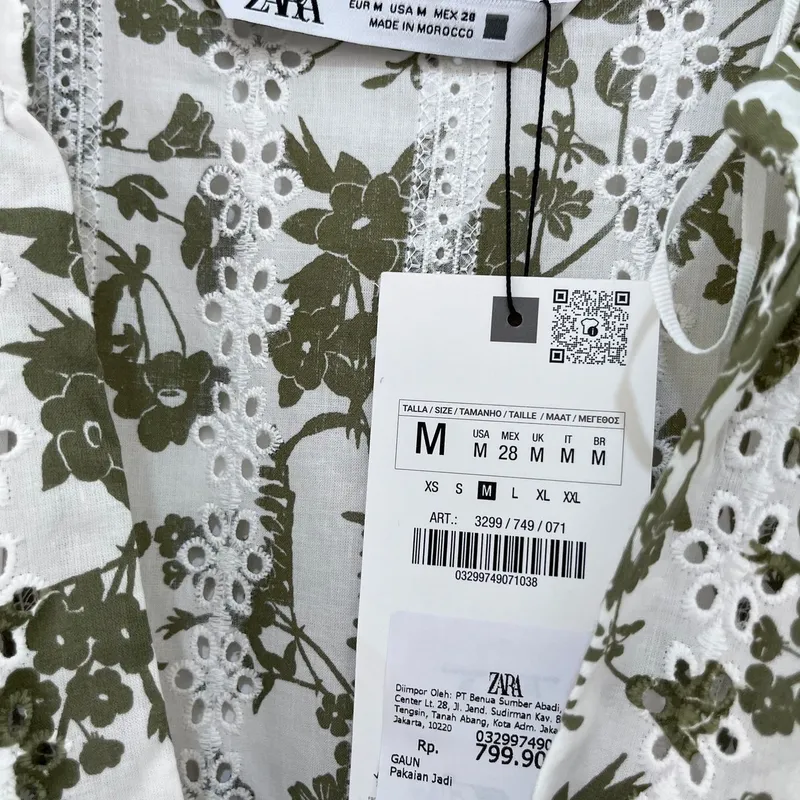ZARA Luxury Shirt dress Wanita white green Preloved