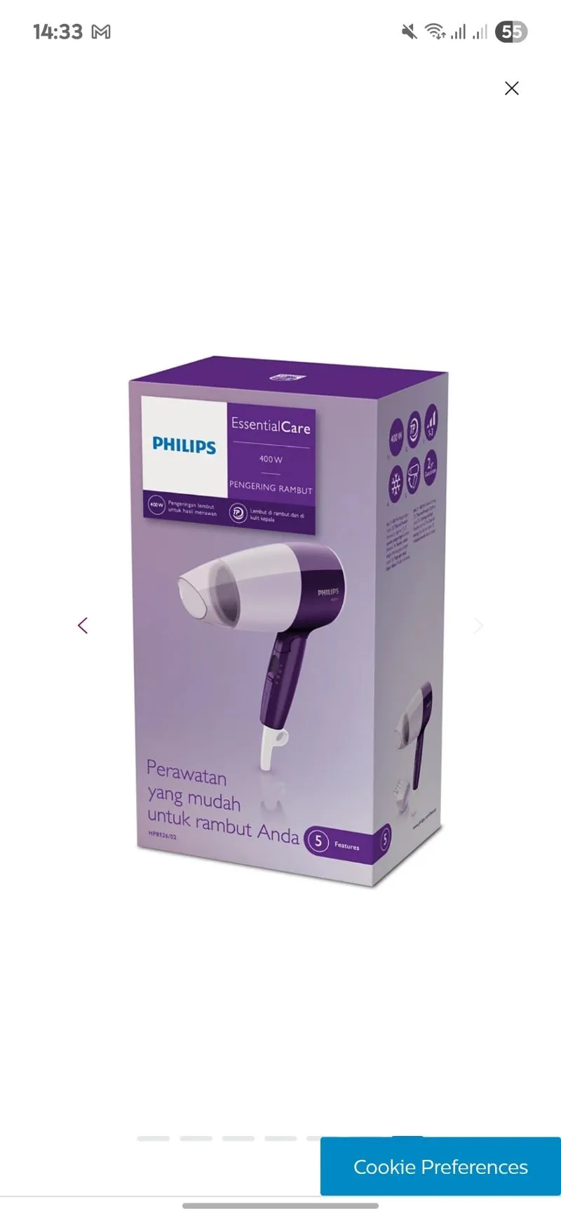 Philips Hair Dryer 400W ThermoProtect EssensialCare HP812602 photo 1