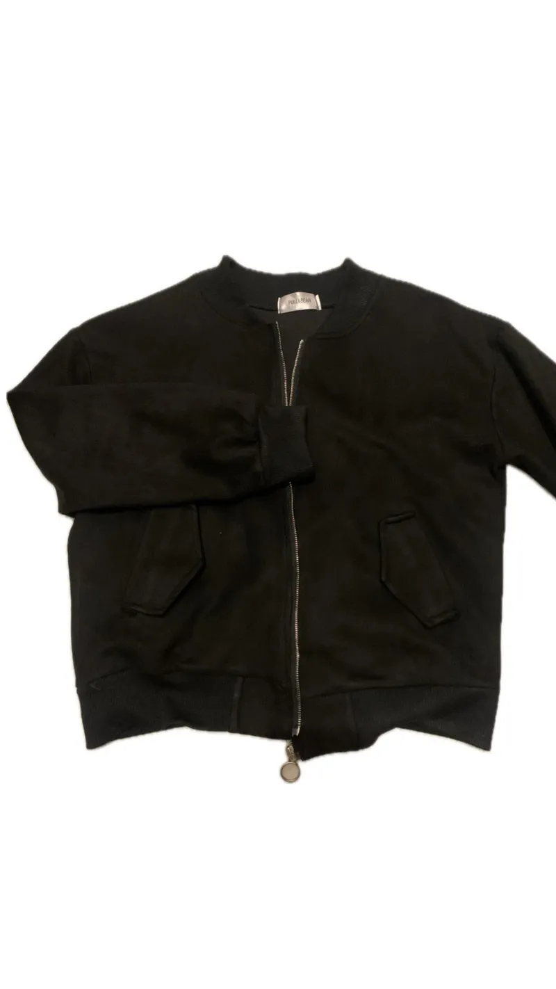 Pull & Bear Minimalist Casual Track jacket Wanita black photo 1