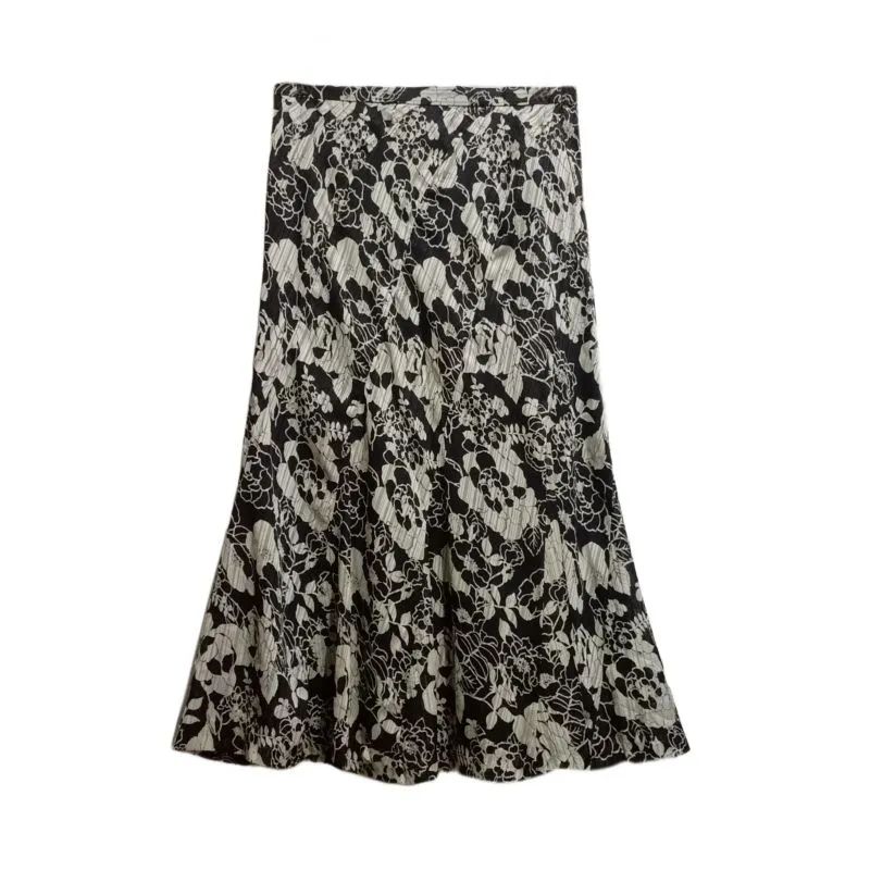 Vintage maxi skirt black floral print stripe white fairy y2k photo 1