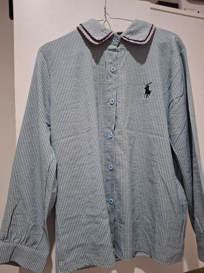 Kemeja Salur Biru Kerah unik photo 1