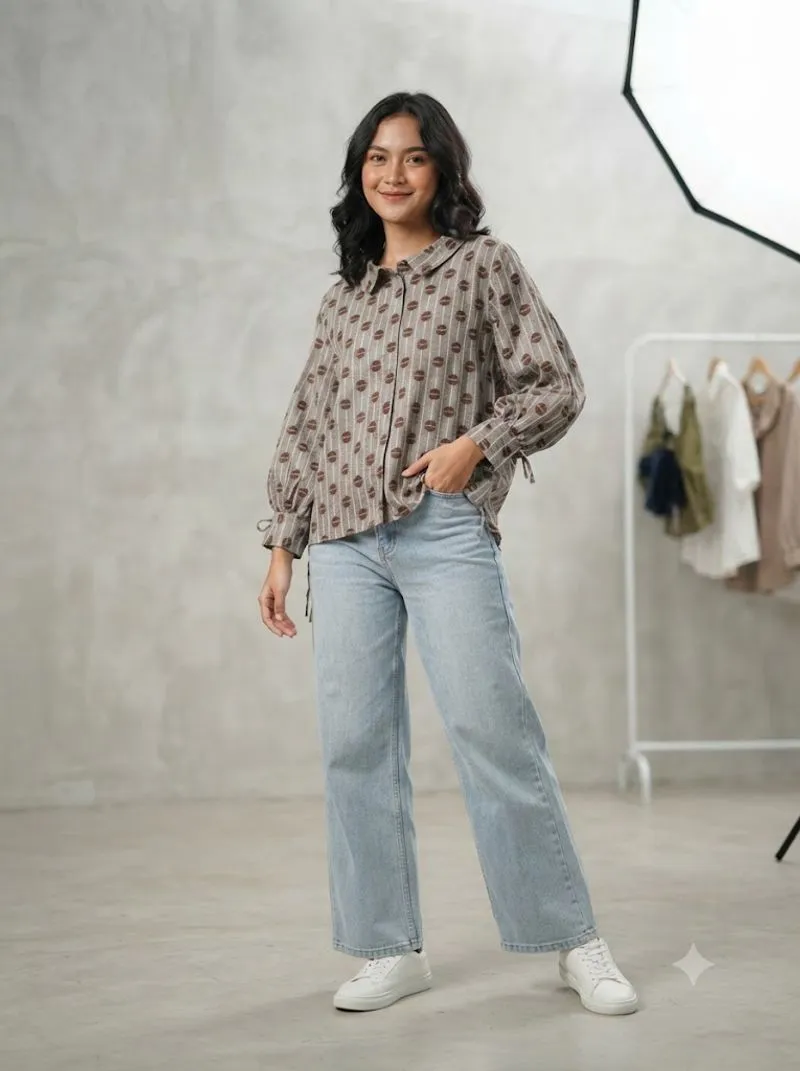 Kemeja blouse corak coklat photo 1