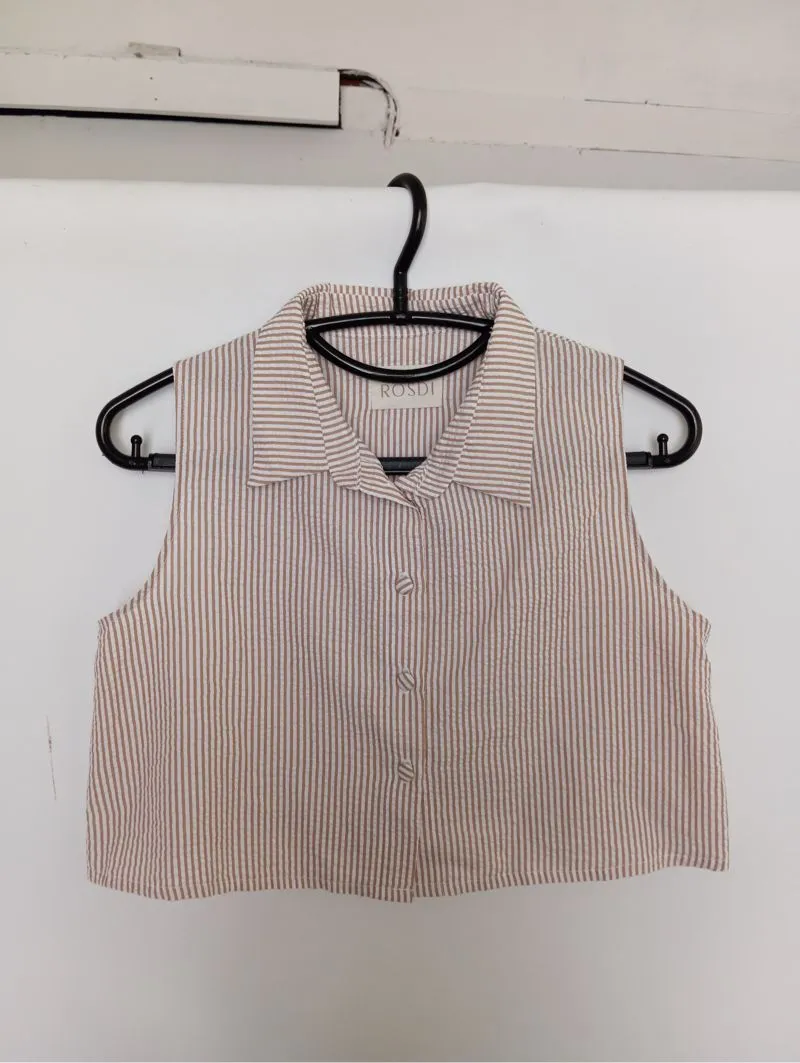 Casual Minimalist T-shirt Wanita white tan photo 1