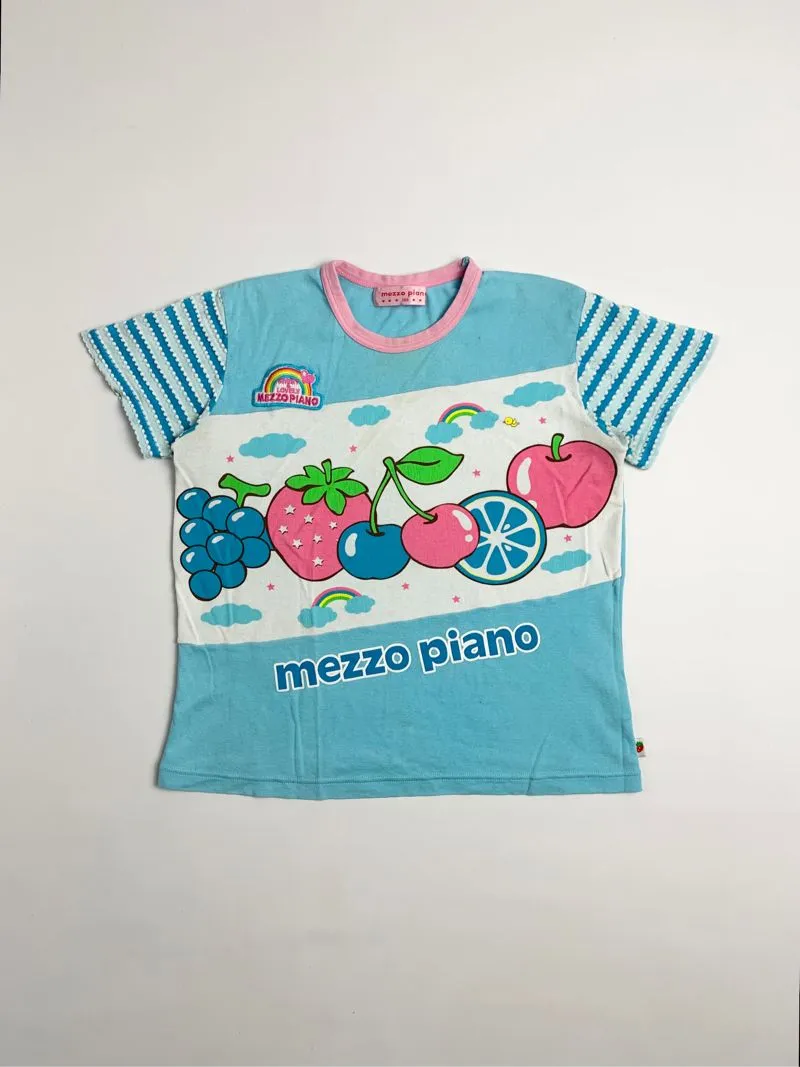 Y2k Mezzo Piano Top Tee With Fruit Graphic Pop Girl Blue  photo 1