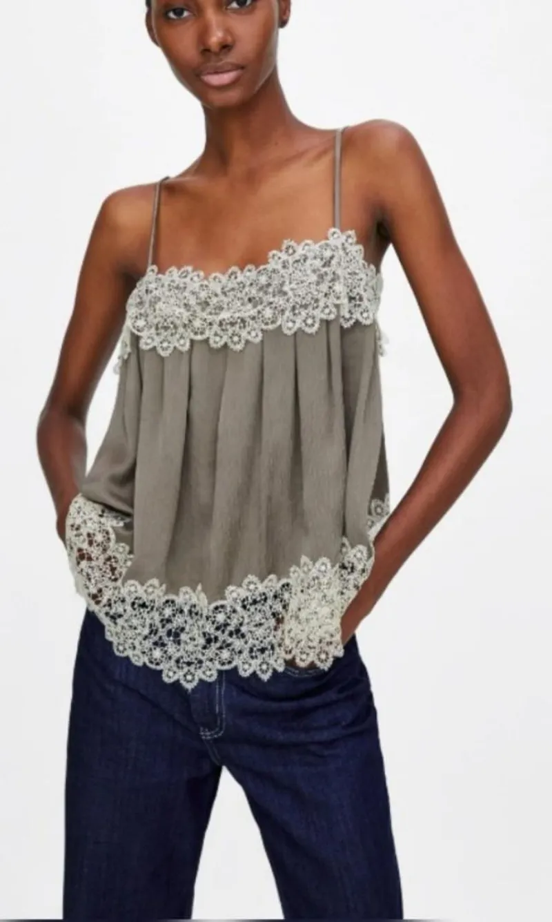 ZARA SAGE GREEN LACE TOP perfect photo 1