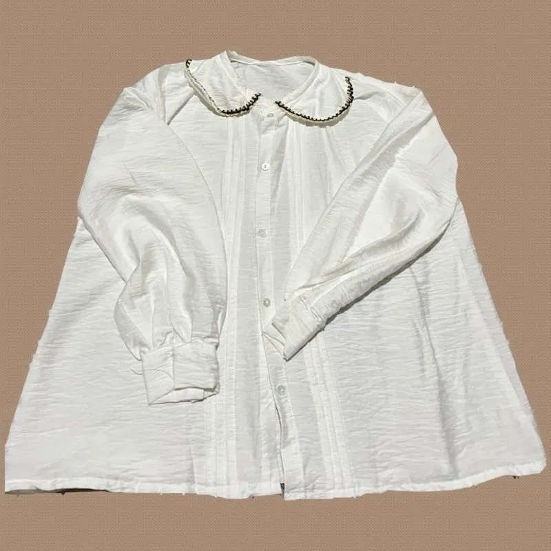 Blouse White & Brown  photo 1