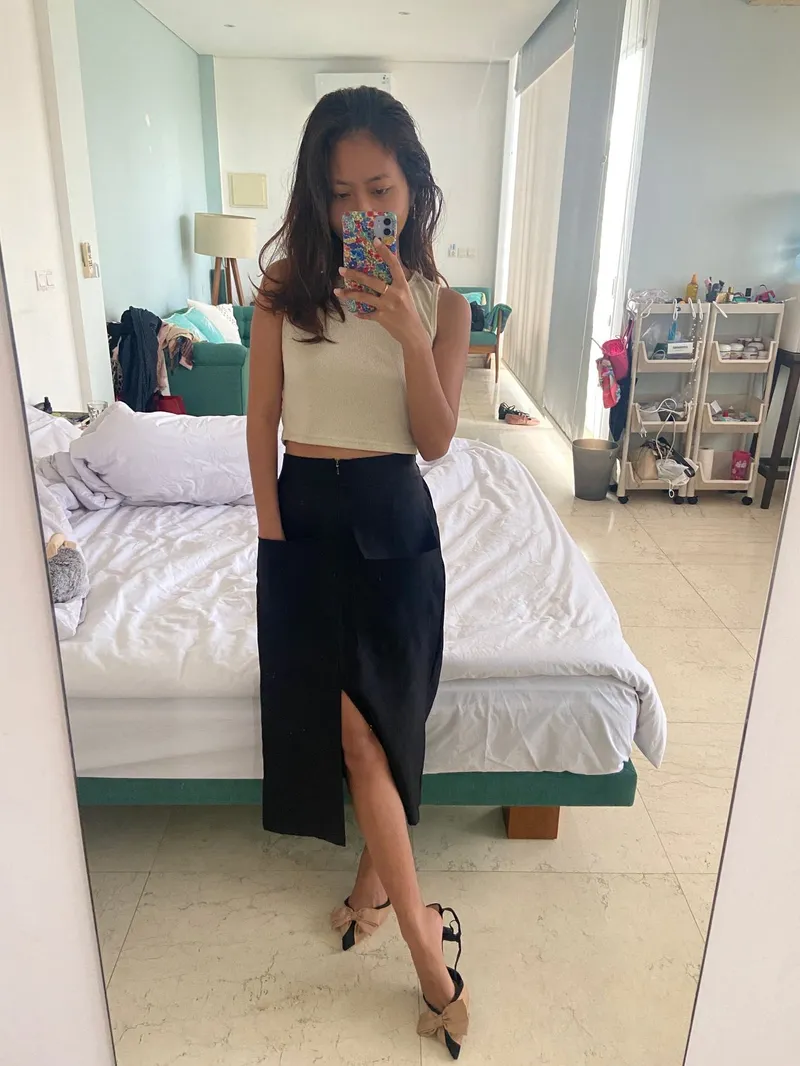 Luxury Minimalist Maxi skirt Wanita black photo 1