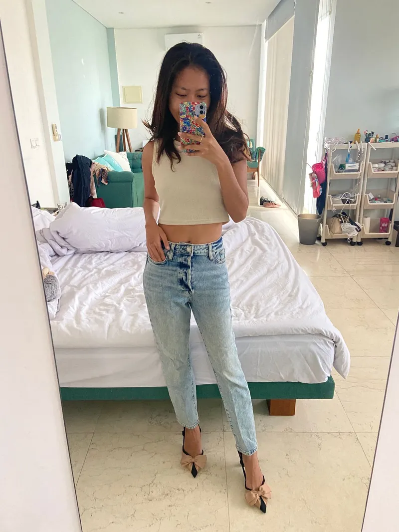 H&M Minimalist Casual High waisted jeans Wanita blue photo 1