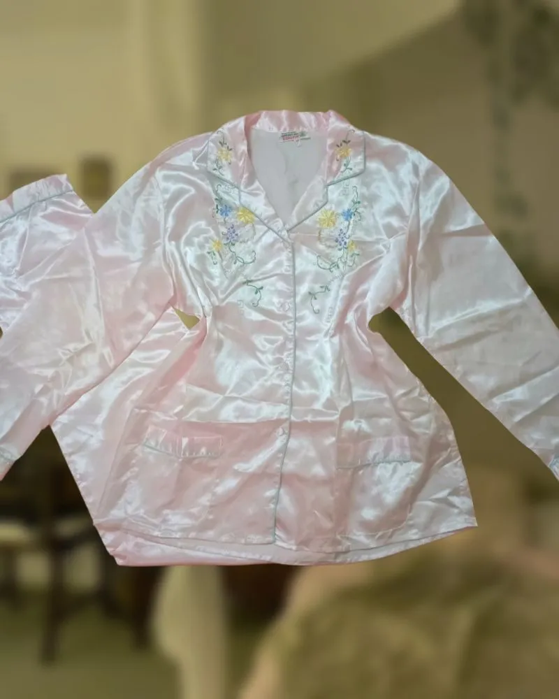 Pink satin pajamas set  photo 1