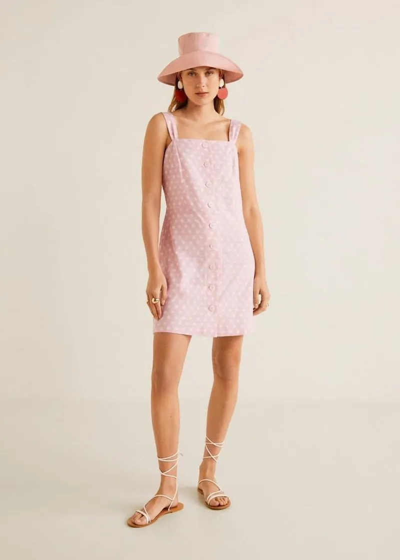 Mango Casual Summer dress Wanita white pink photo 1