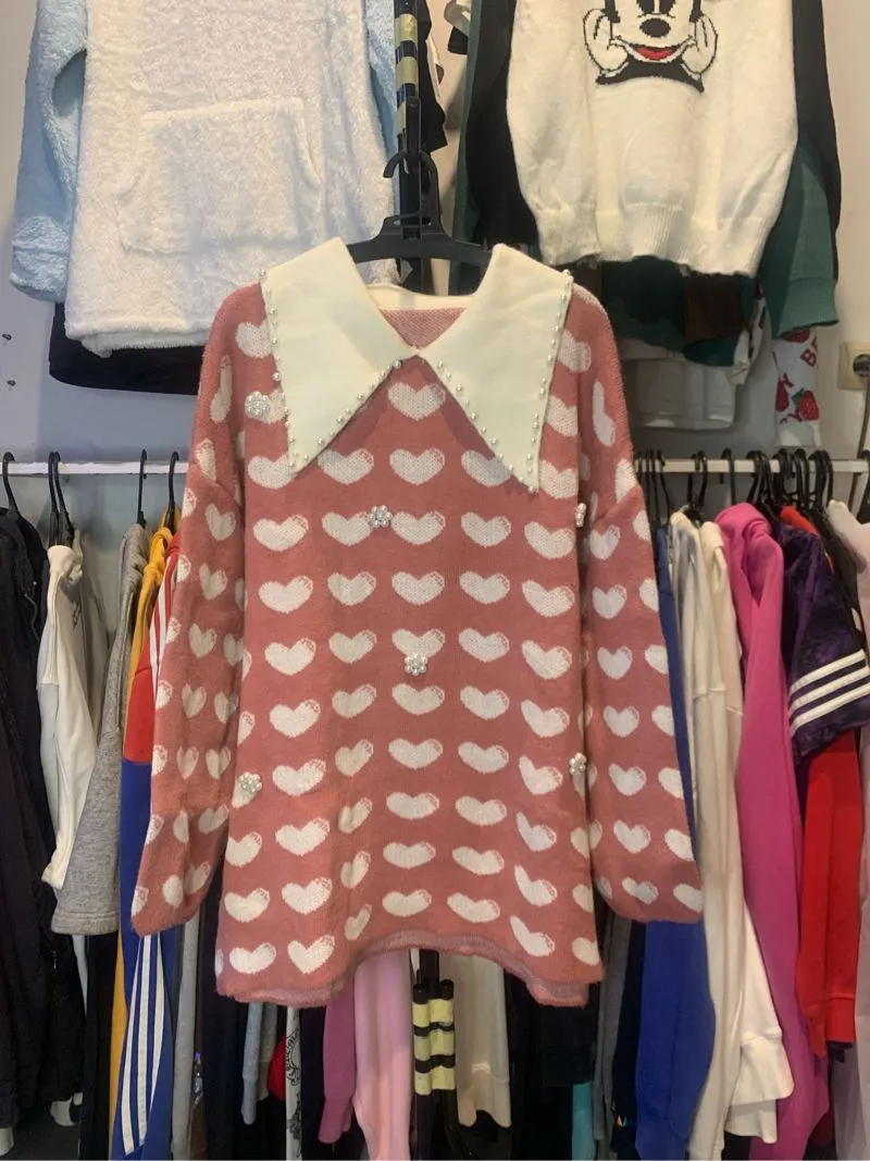 Rajut full motif love pink photo 1