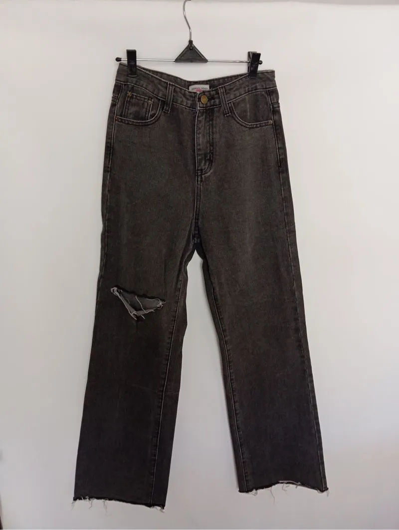 Streetwear Casual Ripped jeans Wanita black gray photo 1