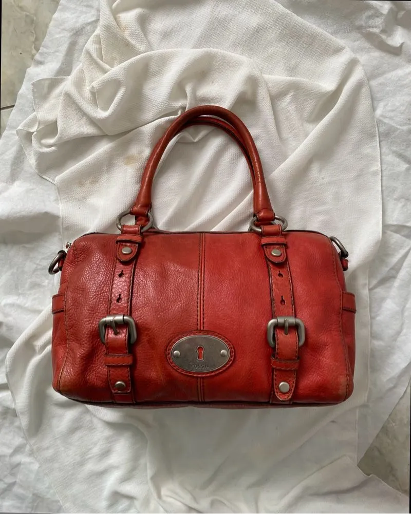 Vintage Fossil Maddox Satchel Y2K Red Hand Bag photo 1