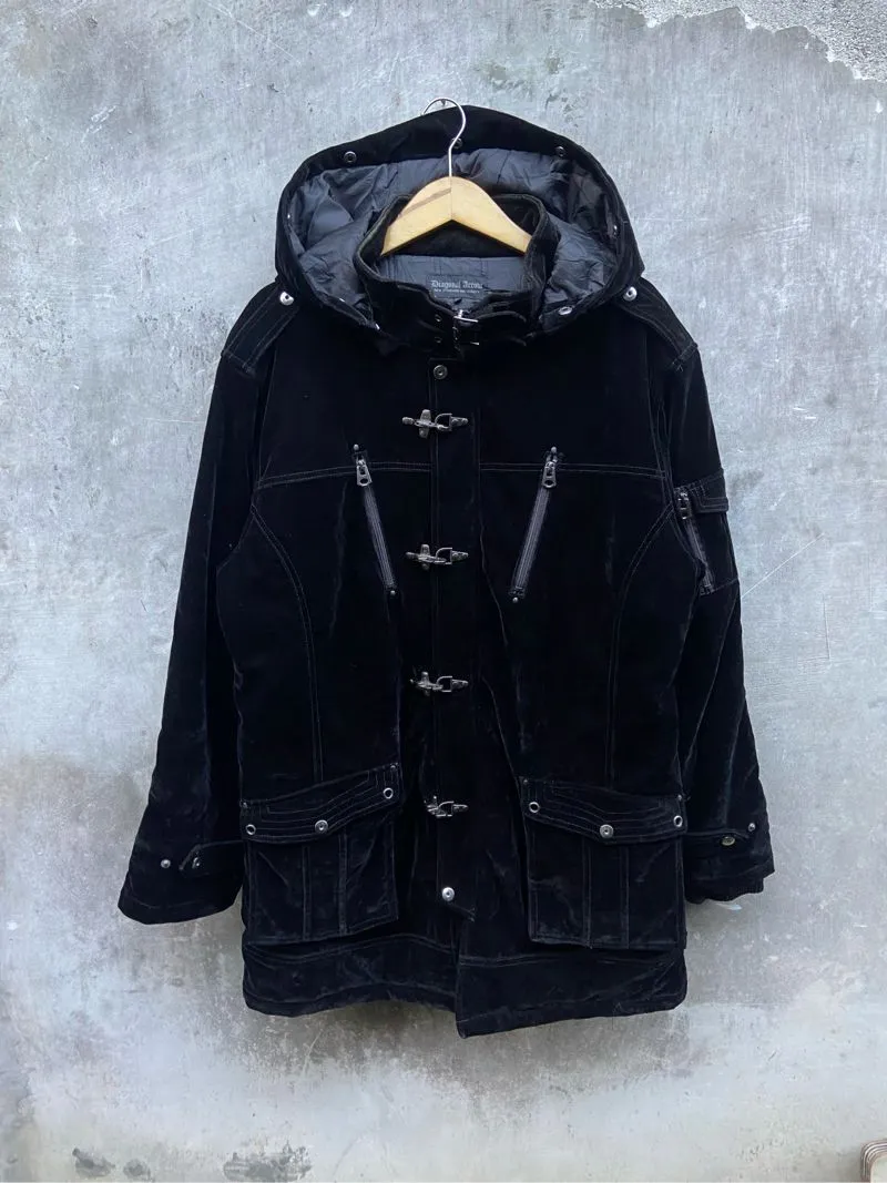 Diagonal Arrow Fireman Claps Velvet Parka Jacket  photo 1