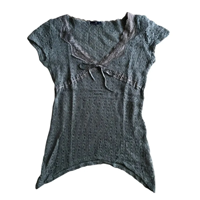 lace trim crochet knit top  photo 1
