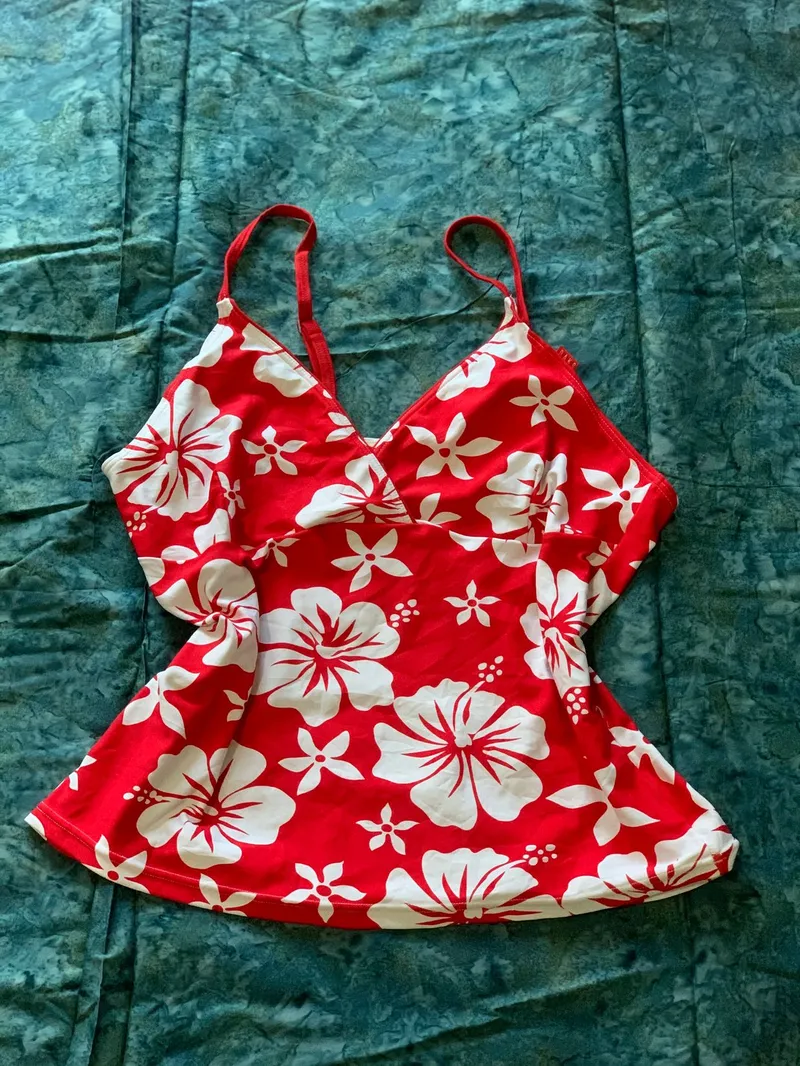 Y2K Bodysuit Wanita white red photo 1