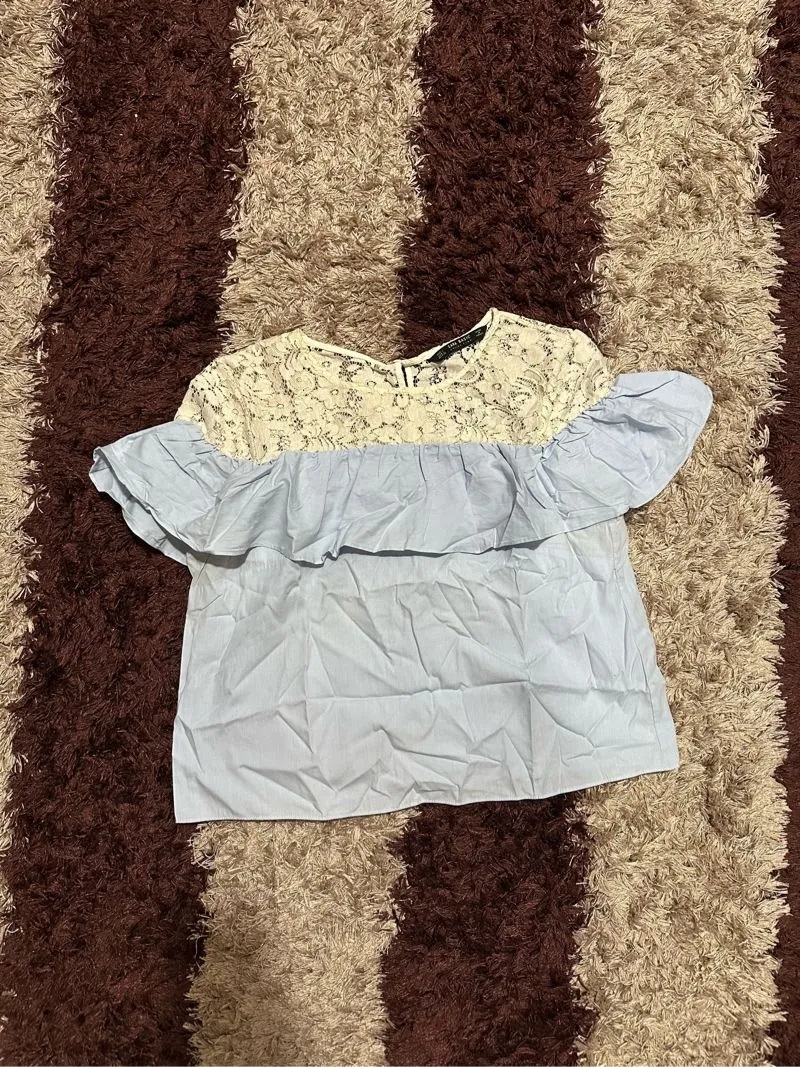 atasan zara biru muda dengan renda photo 1