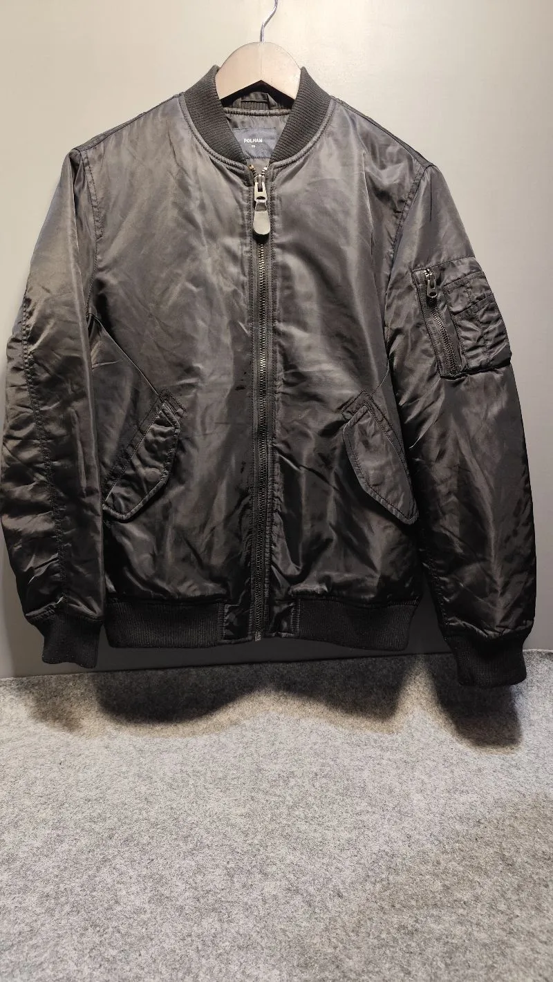 Jaket Bomber Pria POLHAM Warna Hitam Bahan Tebal Anti Angin photo 1