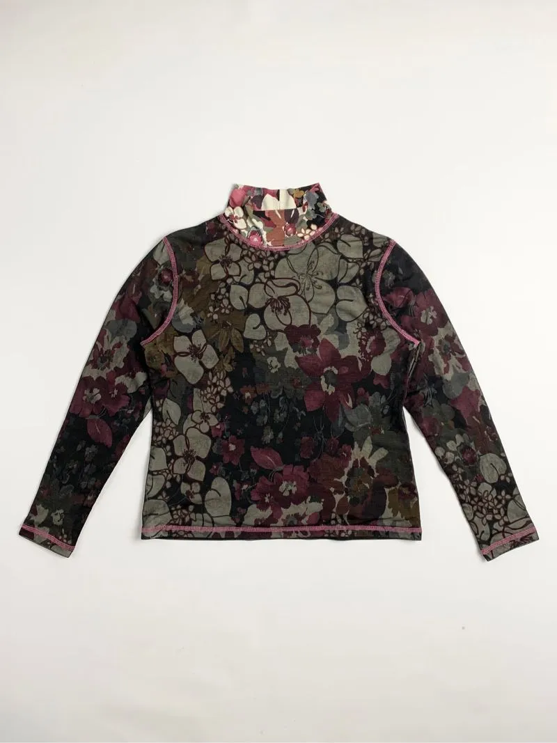 Y2k Floral Mesh Top High Quality Fabric Multicolor photo 1