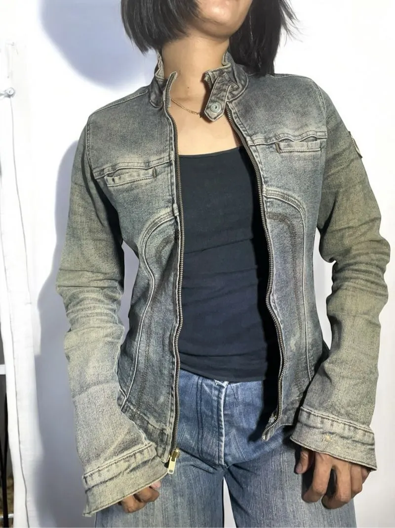 Vintage Y2K Denim jacket Wanita gray photo 1