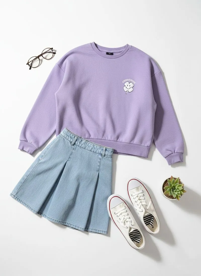 Sweater Crop Bordir Bunga Lilac Wanita photo 1
