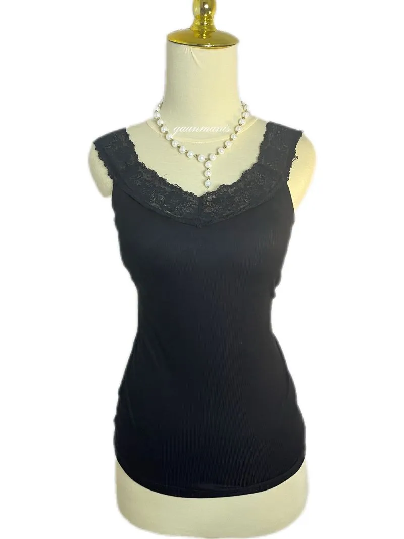 Uniqlo Heattech Black Lace Ribbed Knit Tanktop Bra  photo 1