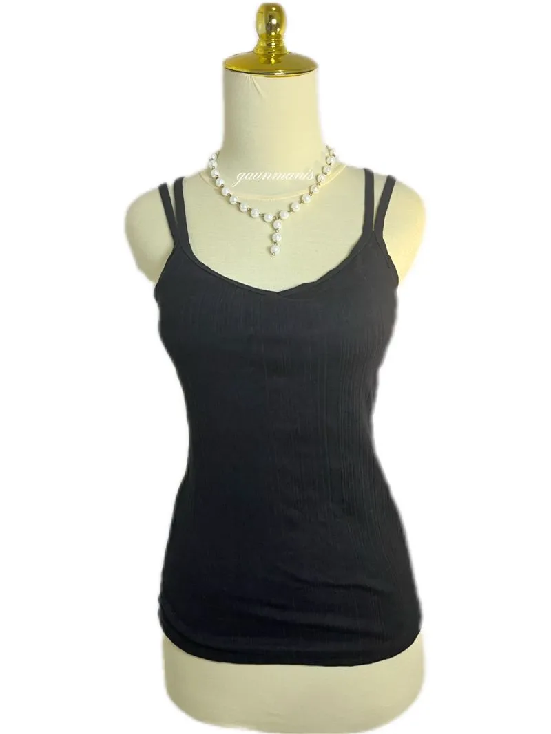 Uniqlo Black Ribbed Knit Cross Strappy Back Tanktop Bra  photo 1