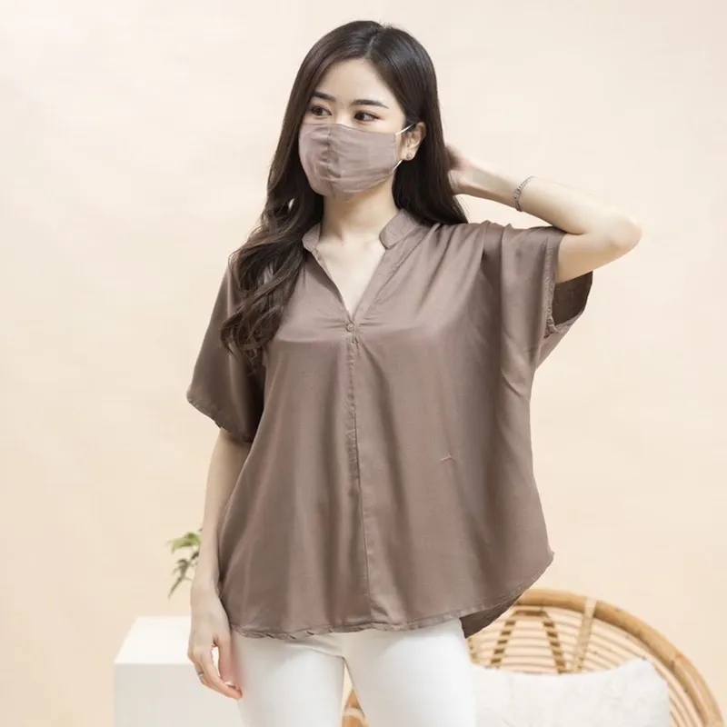 MSMO Minimalist Casual Blouse Wanita tan brown photo 1