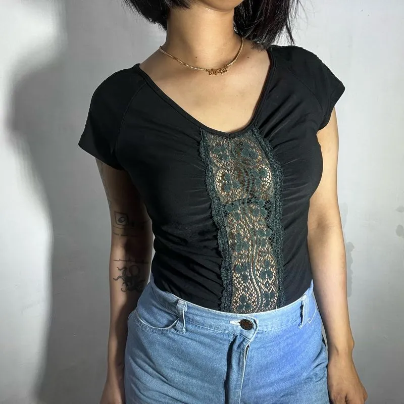 Vintage Y2K Crop top Wanita black photo 1