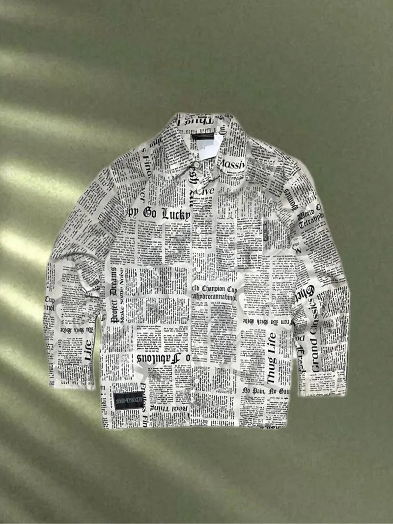 Vintage ABTECH USA Newspaper Printed L/S Shirt photo 1