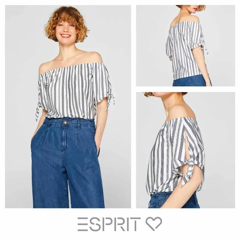 Crop Top Sabrina Garis Oversize – Off Shoulder Casual Adem photo 1