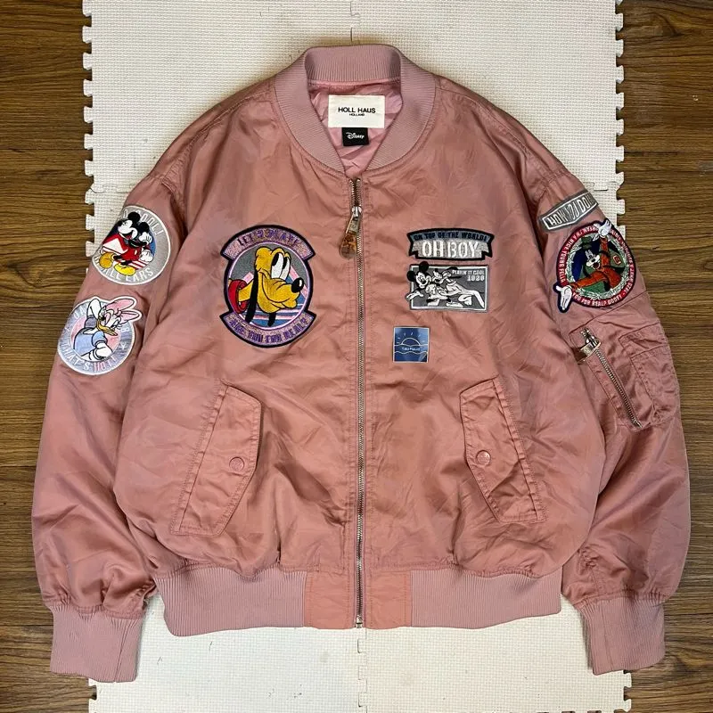 Disney Holl Haus Holland Pink Boxy Bomber MA-1 Nylon Jacket Preloved