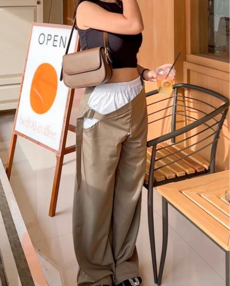Reworked Casual trouser Wanita white tan photo 1