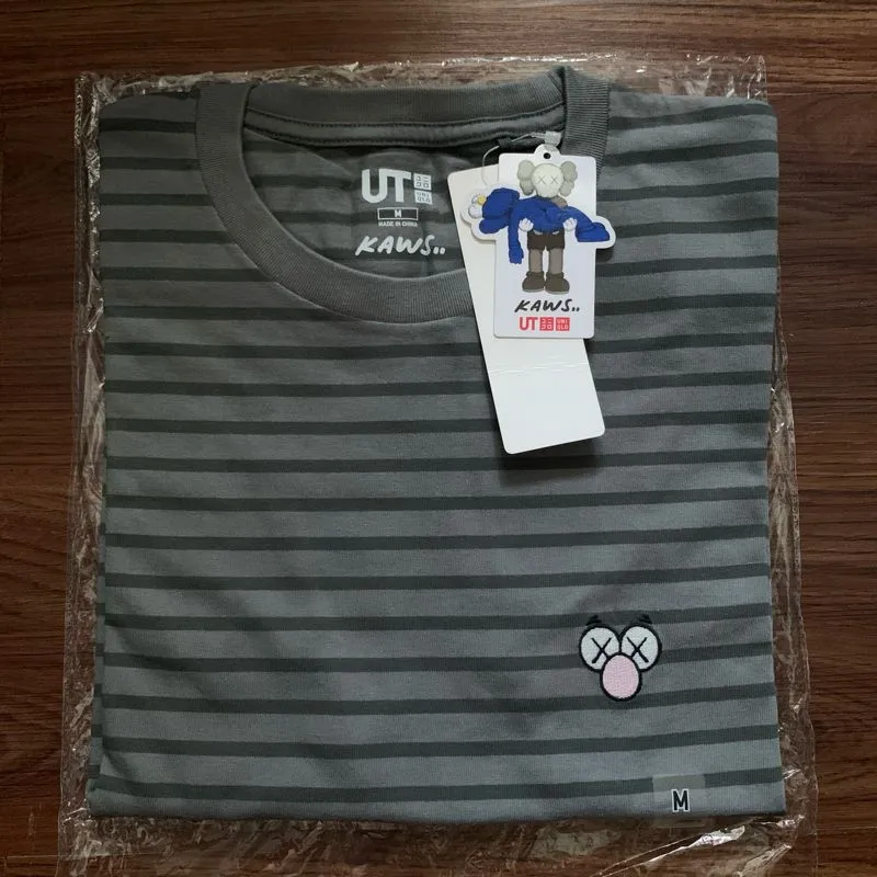 Kaos Uniqlo x Kaws BFF Striped Dark Grey - Original | Rare I photo 1
