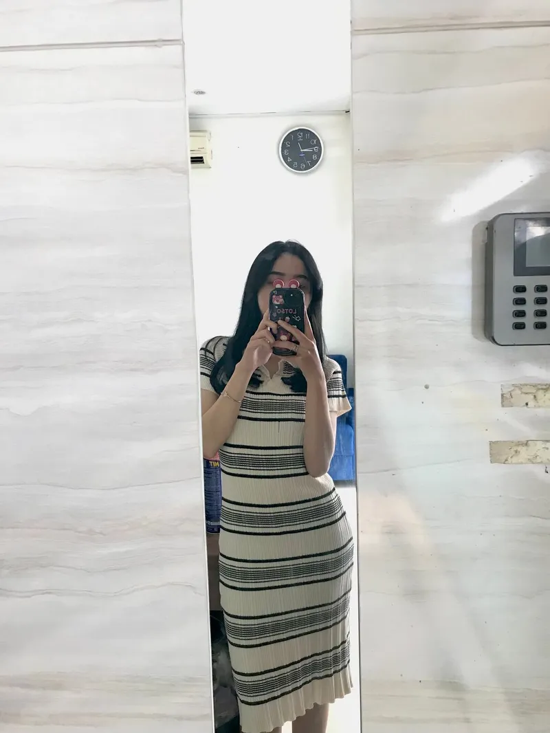 Casual Bodycon dress Wanita cream black photo 1